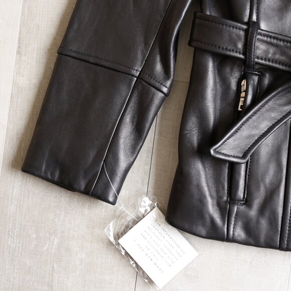 Girls Black Leather Belted Jacket Designer Andrew Marc Size Small NWT - Picture 4 of 6